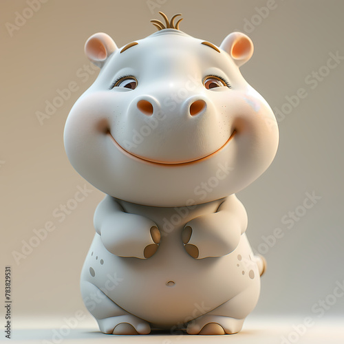 A cute and happy baby hippo 3d illustration