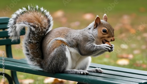 A Squirrel Sitting On A Park Bench Nibbling2