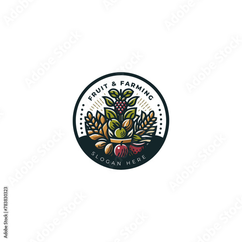 wheat, pineapple fruit and eatables colorful farming logo design for farmers business