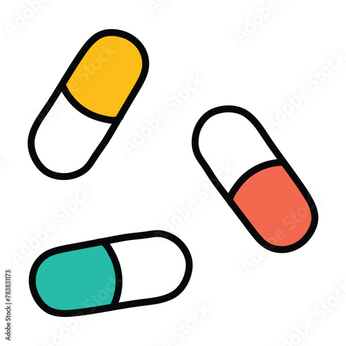 capsules - set of pharmacy icons that include symbols for medicine, bandages, medication, prescriptions, treatments, health, and syringes, in vector format for easy customization