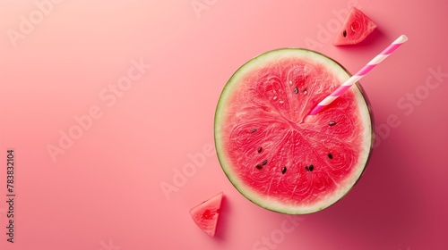 Watermelon slice and straw fresh sweet water drink tropical organic beverage