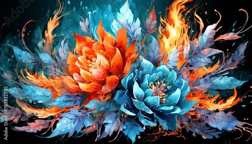 Ice and fire themed flower bouquets 