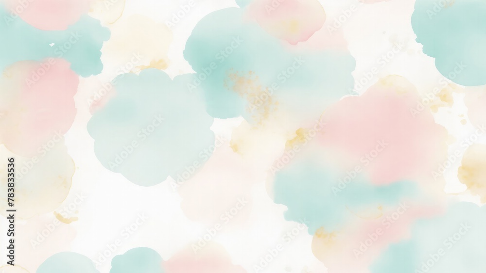 Hazy watercolor splashes of pastel Purple Teal Gold and white Background