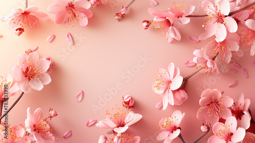 Spring pink flowers frame, space in the middle