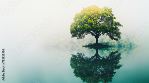 A tree is reflected in the water