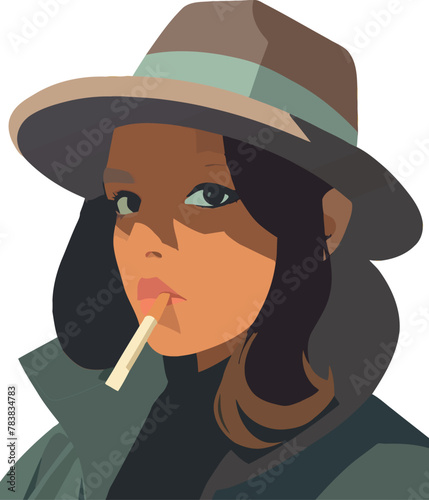 Stylish woman in fedora with cigarette
