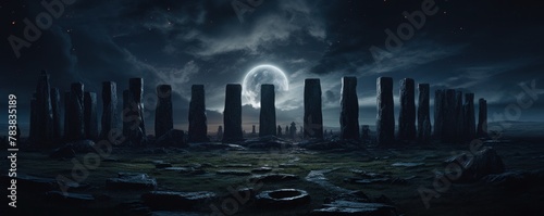 Standing stones on Salisbury Plain in the moonlight photo