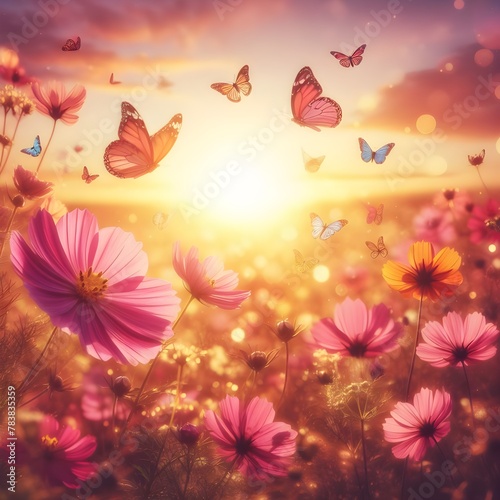 Flowers and butterflies. Generative ai © Kona