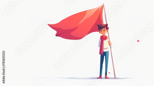 Cartoon character with a freedom banner, isolated background, personal liberation and human rights symbol