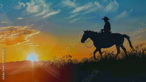 Cowboy on horse back at dawn © outdoorsman