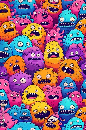 Vibrant Assembly of Whimsical Monsters in a Colorful Fantasy