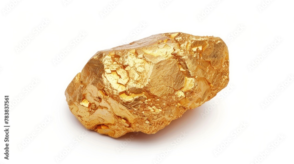 A large golden nugget, brilliantly isolated on a white background