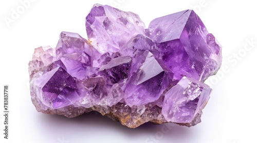 Macro shot of a crystal stone featuring rough purple amethyst quartz crystals