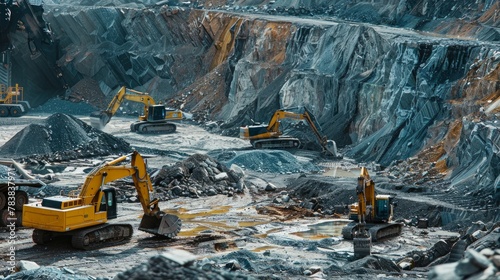 The workspace of an engineer overlooks an expansive opencast mining quarry