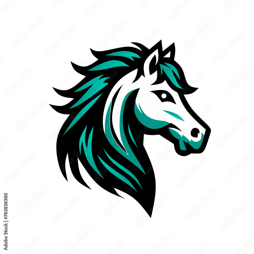 vector of green fluffy horse head on white background