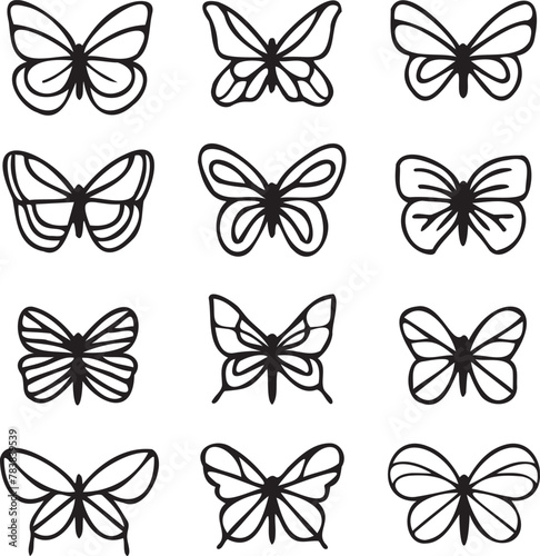 Set of Thin line icons Butterflies on white background © Qurban Vector & Ai