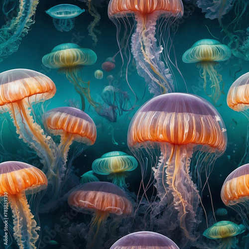 Mesmerizing Group of Bioluminescent Jellyfish in a Marine Aquarium