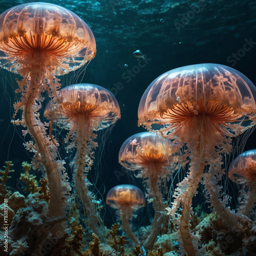 Mesmerizing Group of Bioluminescent Jellyfish in a Marine Aquarium