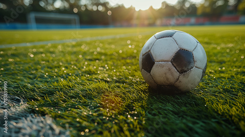 ball on the green field in soccer stadium. ready for game in the midfield - soccer ball close-up.