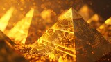 A luxurious 3D rendering of golden pyramids, exuding elegance and sophistication