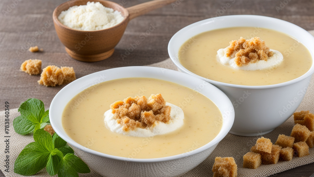 Cream soup with mushrooms.