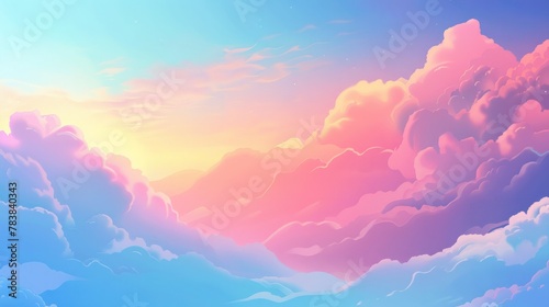 flat design background featuring a beautiful expansive sky dotted with fluffy clouds