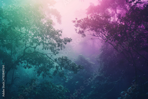  Enchanted Forest Scene with Ethereal Mist and Colorful Gradient Hues