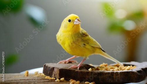 The yellow canary is vigorous and irritable photo