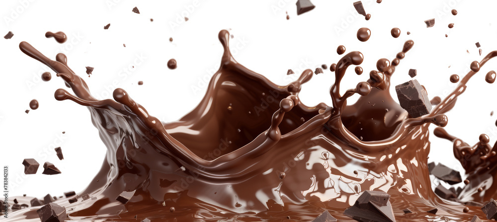 Fototapeta premium chocolate milk splash isolated on transparent background cutout. Chocolate splash, liquid chocolate or hot cocoa.
