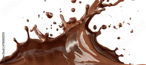 chocolate milk splash isolated on transparent background cutout. Chocolate splash, liquid chocolate or hot cocoa.