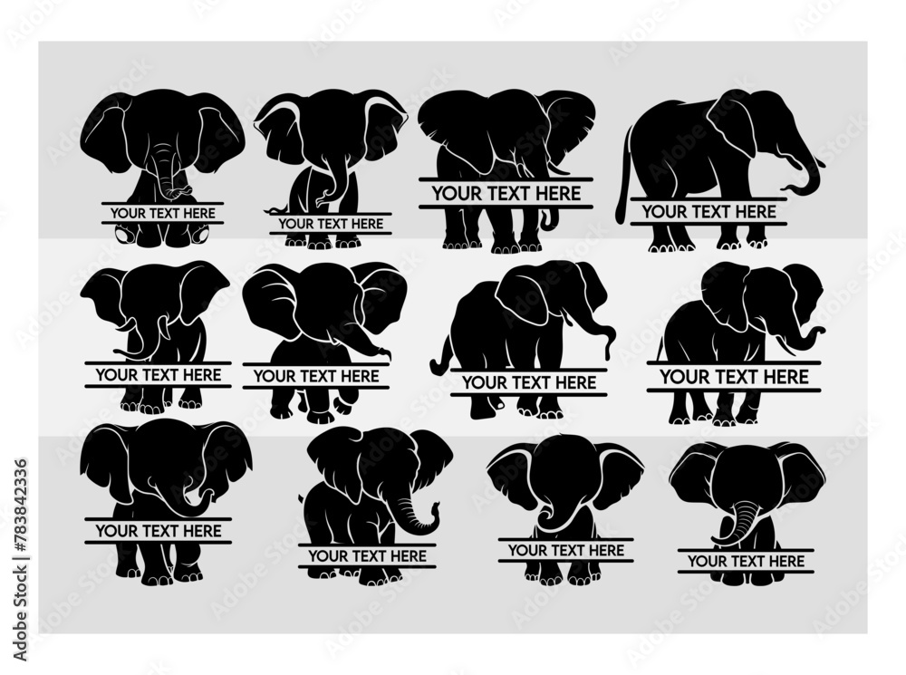 Baby Elephant Split Monogram Svg | Bundle | Baby Elephant Baby ...