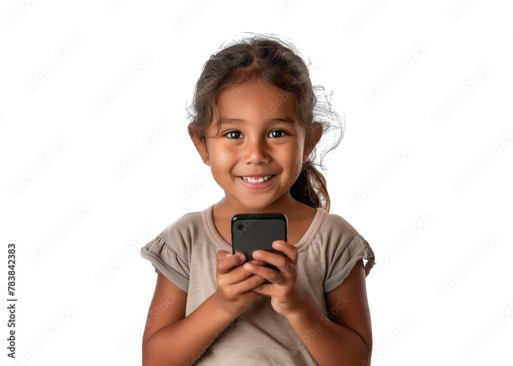 Young Girl Holding Phone, Looking Upward Young Girl Holding Phone, Looking Upward