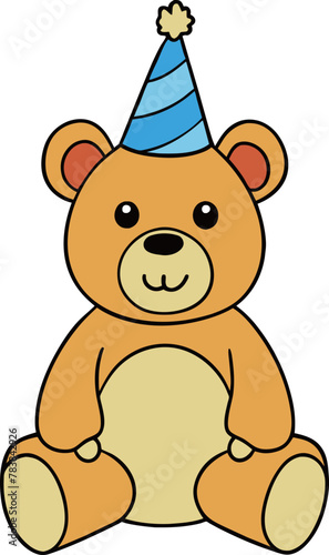 A cartoon teddy bear with a party hat on its head