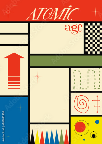 1960s Abstract Poster Template. Mid Century Modern Style Background, 60s Colors and Shapes 