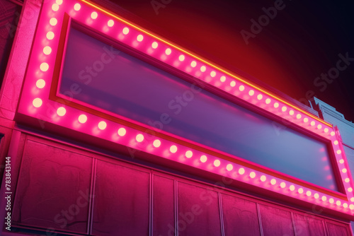 Blank Theater Marquee with Bright Lights at Night