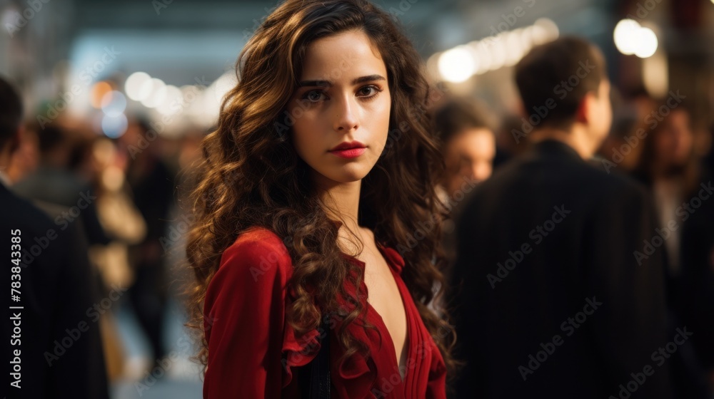 Beautiful young Spanish woman at a fashion fair in Milan