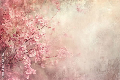 Beautiful Spring Cherry Blossoms on Grunge Background with Copy Space for Text