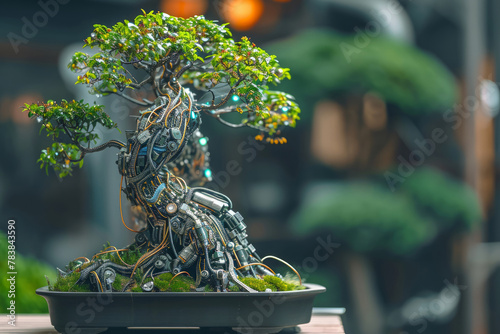 Cyberpunk Techno-Bonsai: The Intersection of Nature and Bio Technology in a pot
