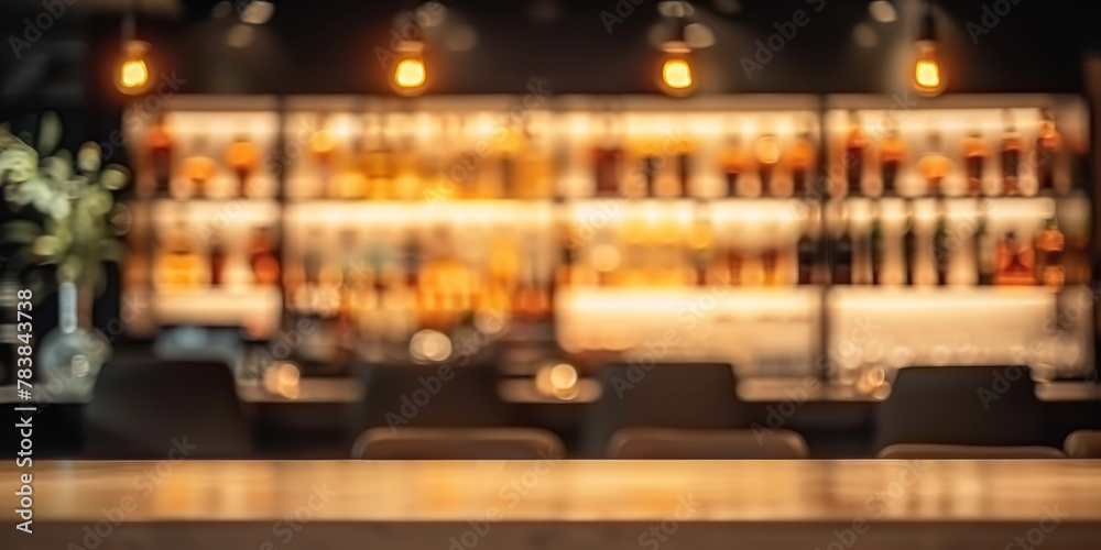 empty table on Blurred bar background with shelves of bottles and chair in Luxury modern restaurant or hotel interior design, empty table on Blurred bar background with shelves of bottles and chair in Luxury modern restaurant or hotel interior design,