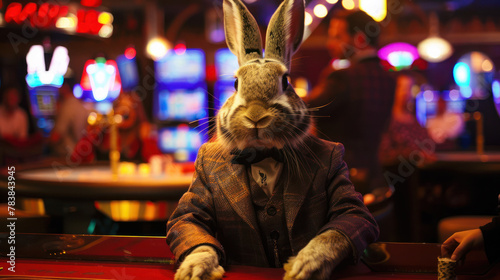 Rabbit Dressed in a Suit Sitting at a Table