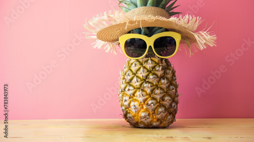 Pineapple Wearing Sunglasses and Straw Hat