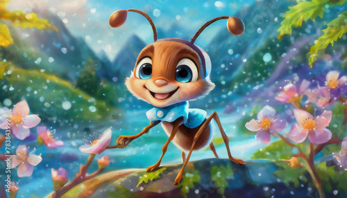 OIL PAINTING STYLE Cartoon character Portrait of an cute ant in her natural habitat