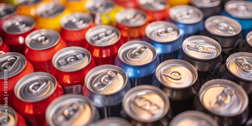 A closeup of cans, cold canned drinks