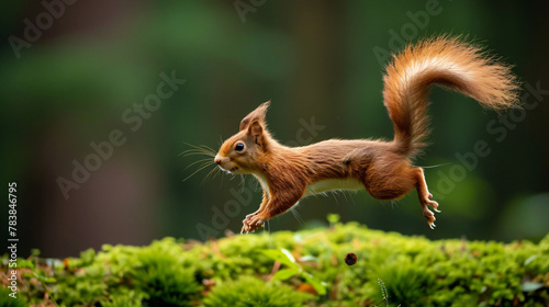 Eurasian red squirrel Scours vulgaris jumping