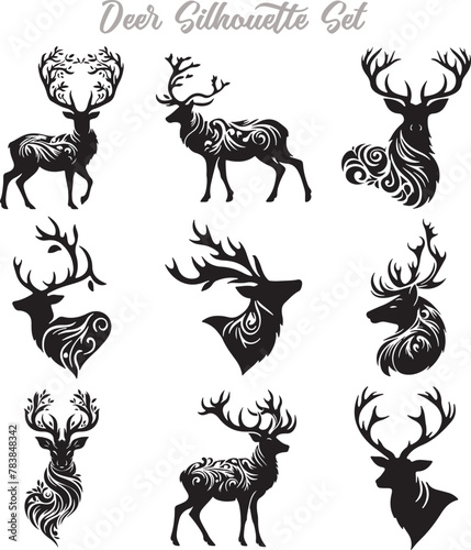 Deer Silhouette Vector Illustration Design Bundle © Milon