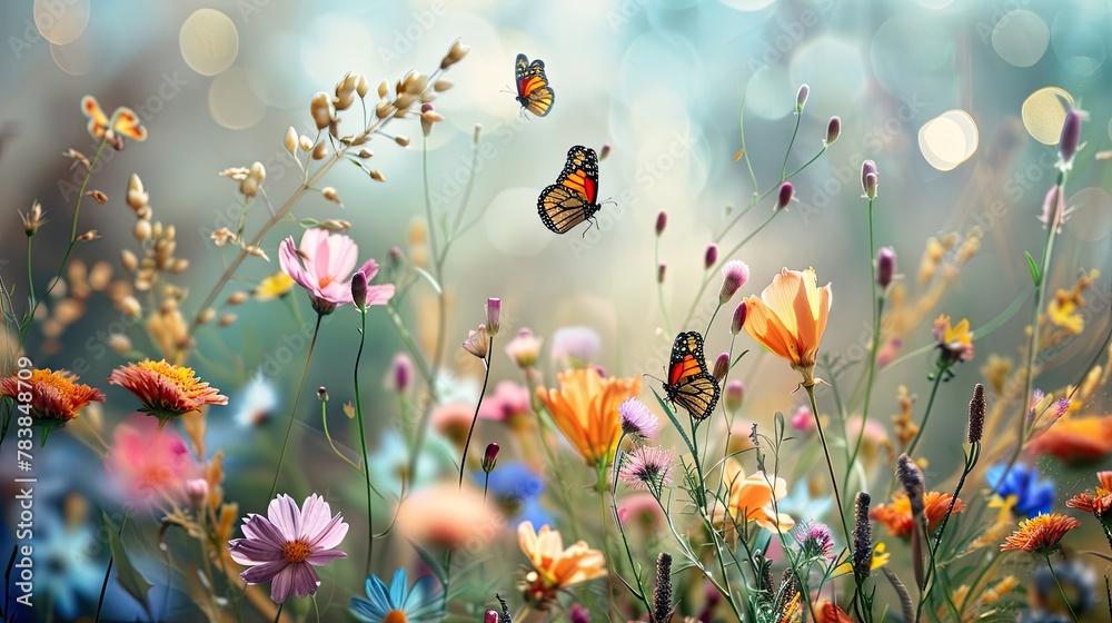 Wildflower meadow colorful blooms - obrazy, fototapety, plakaty 