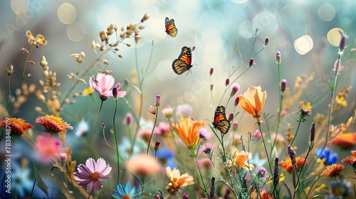 Wildflower meadow colorful blooms photo