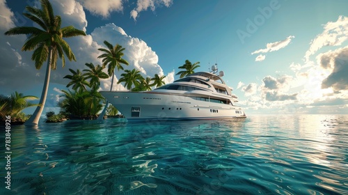 Luxurious yacht cruising through tropical islands