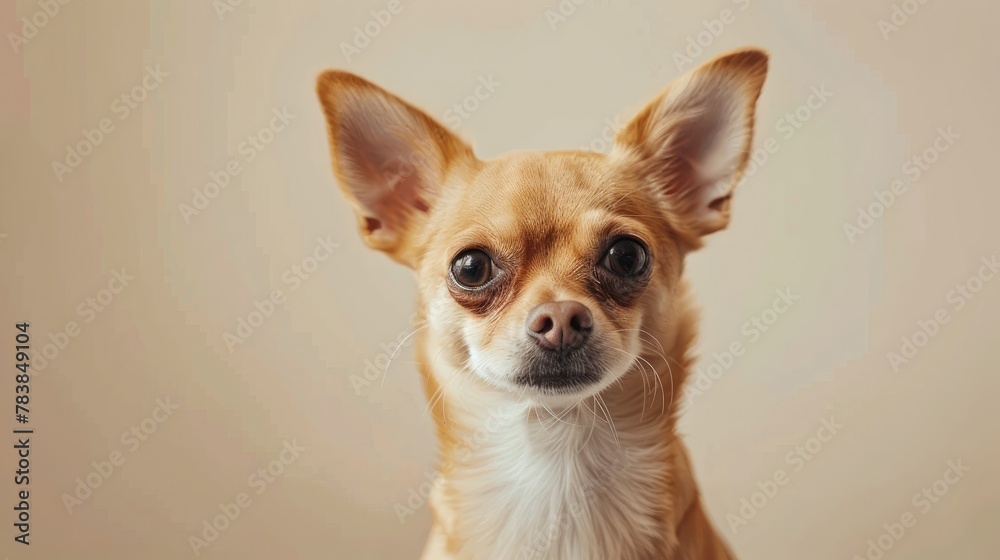 Simple beautiful small dog Cute pets on isolated neutral background.