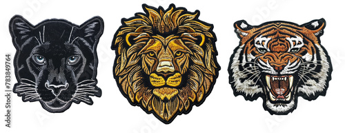 Predator wild cats embroidered patch badge set on transparent background